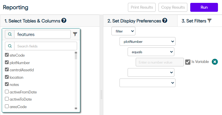 This screen displays entity fields and associated entities which are set as variables.